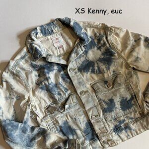 XS Lularoe Kenny unisex jeans jacket, blue and white tie-dye